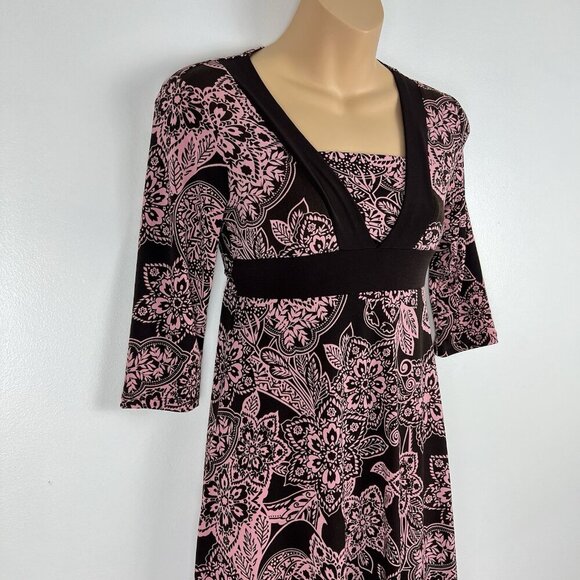 VTG Speechless y2k Babydoll Midi Dress XS Stretchy Brown Pink Asymmetrical - Picture 4 of 10